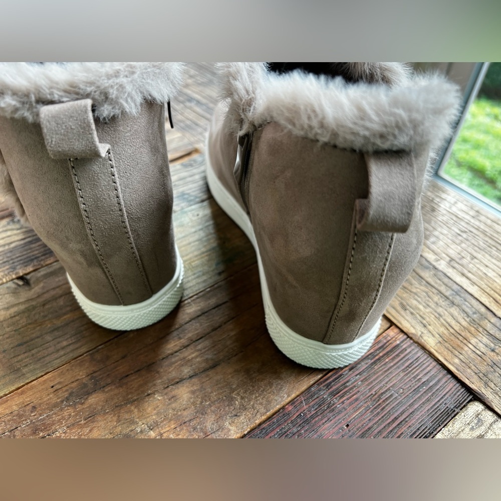 TORRID Fur Trim Sneaker Wedge (WW). Taupe color - Picture 7 of 10